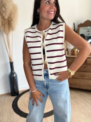 Gilet boléro rayé bordeaux – Modèle Andrea