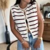 Gilet boléro rayé bordeaux – Modèle Andrea