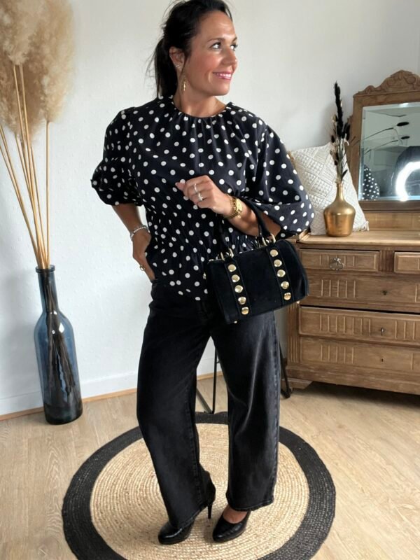 Blouse à pois noire – Modèle Sophia
