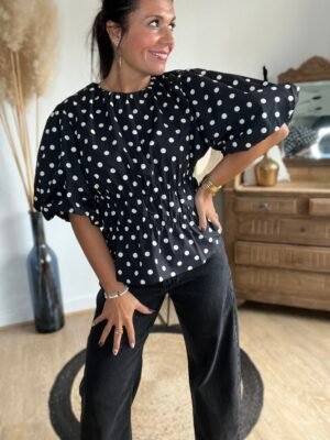 Blouse à pois noire – Modèle Sophia