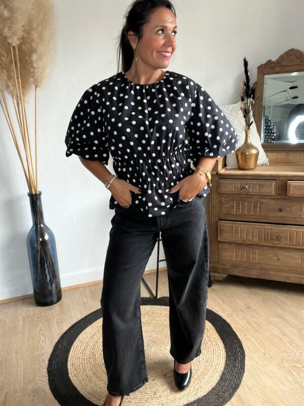 Blouse à pois noire – Modèle Sophia
