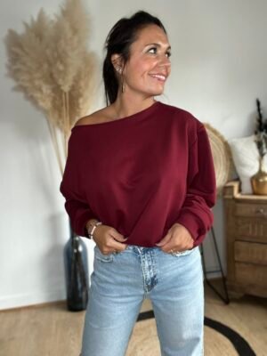 Pull sweat col bateau bordeaux  – Modèle Lison