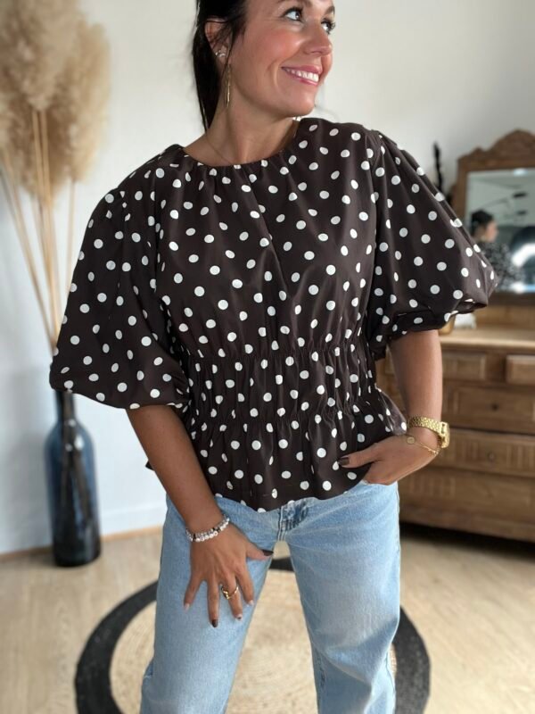 Blouse à pois marron – Modèle Sophia