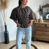 Blouse à pois marron – Modèle Sophia