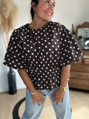 Blouse à pois marron – Modèle Sophia