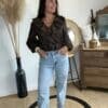 Blouse à col volants marron – Modèle Mathilda