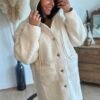Manteau sherpa écru à capuche effet laine - Modèle Vic