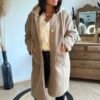 Manteau sherpa taupe à capuche effet laine - Modèle Vic