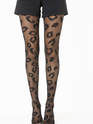 Collants noirs imprimés gros motifs léopard - Modèle Anne
