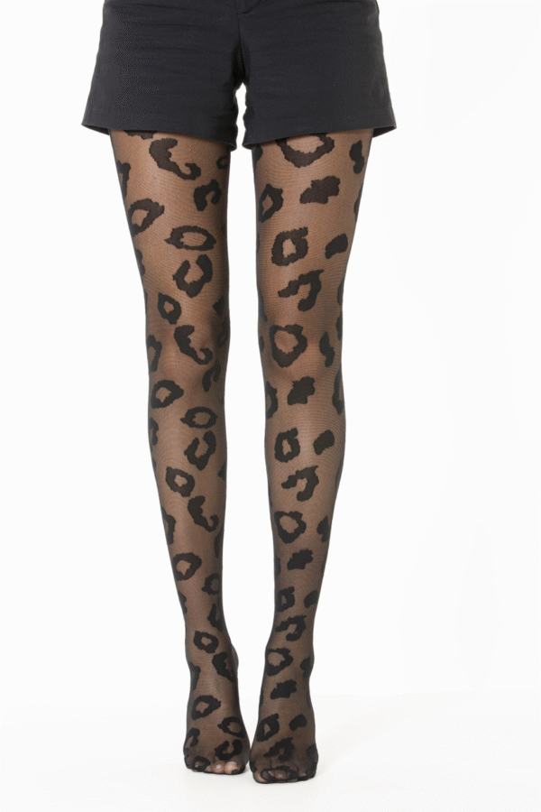 Collants noirs imprimés gros motifs léopard - Modèle Anne