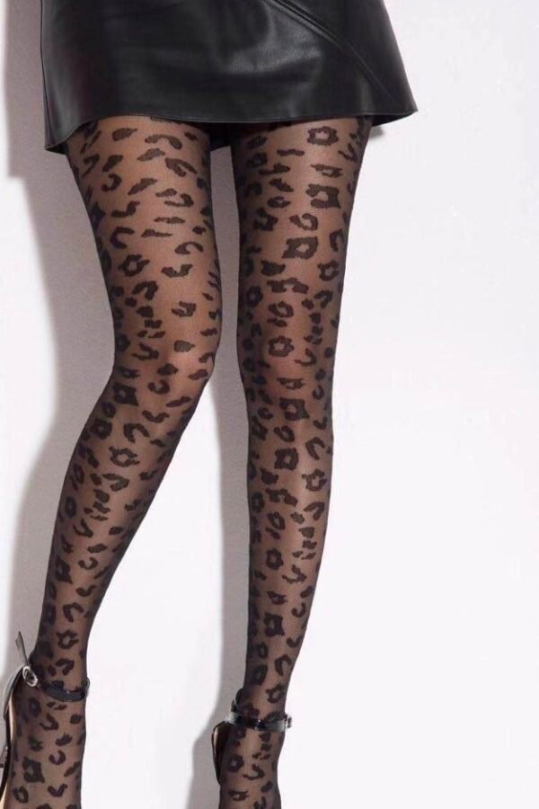 Collants noirs imprimés petits motifs léopard - Modèle Anne