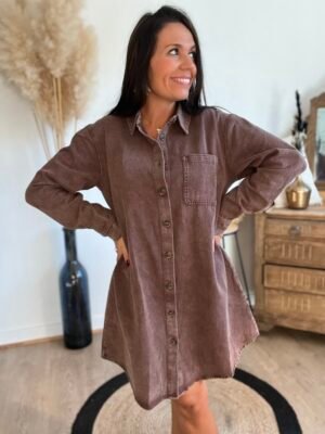 Robe chemise denim chocolat