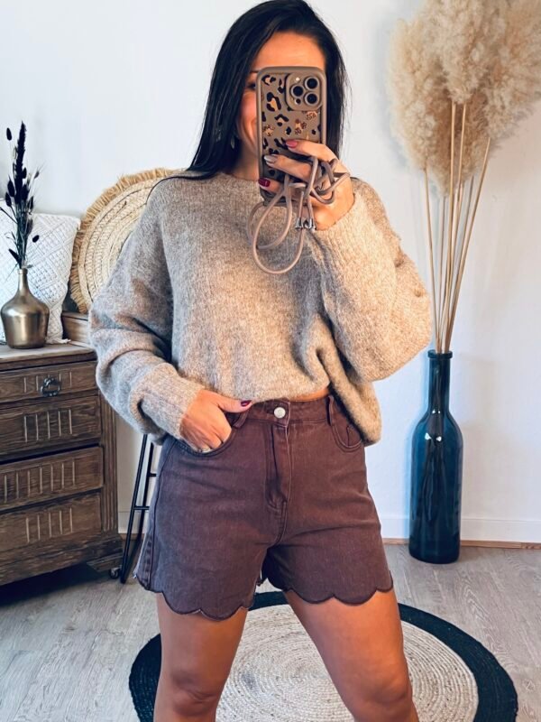 short denim marron