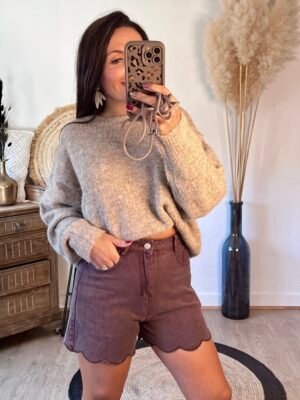 short denim marron