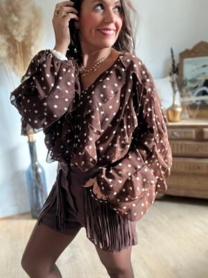 BLOUSE VOILAGE MARRON A POIS