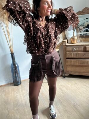 short à franges marron en daim