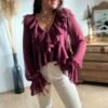 Blouse à volants col V bordeaux - Modèle Emma