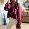 Blouse à volants col V bordeaux - Modèle Emma