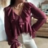 Blouse à volants col V bordeaux - Modèle Emma