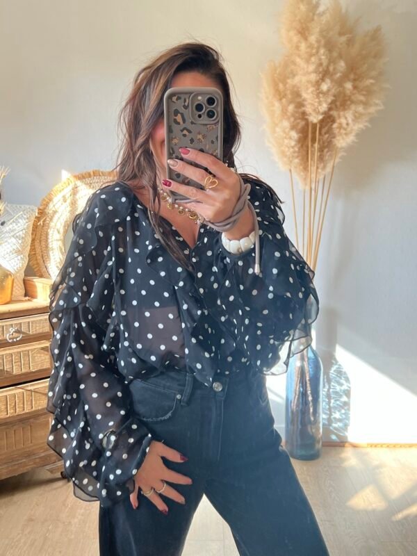 BLOUSE VOILAGE NOIR A POIS BLOUSE VOILAGE NOIR A POIS