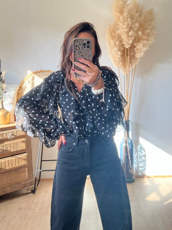 BLOUSE VOILAGE NOIR A POIS BLOUSE VOILAGE NOIR A POIS
