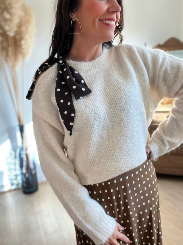 pull beige noeud à pois pull beige noeud à pois