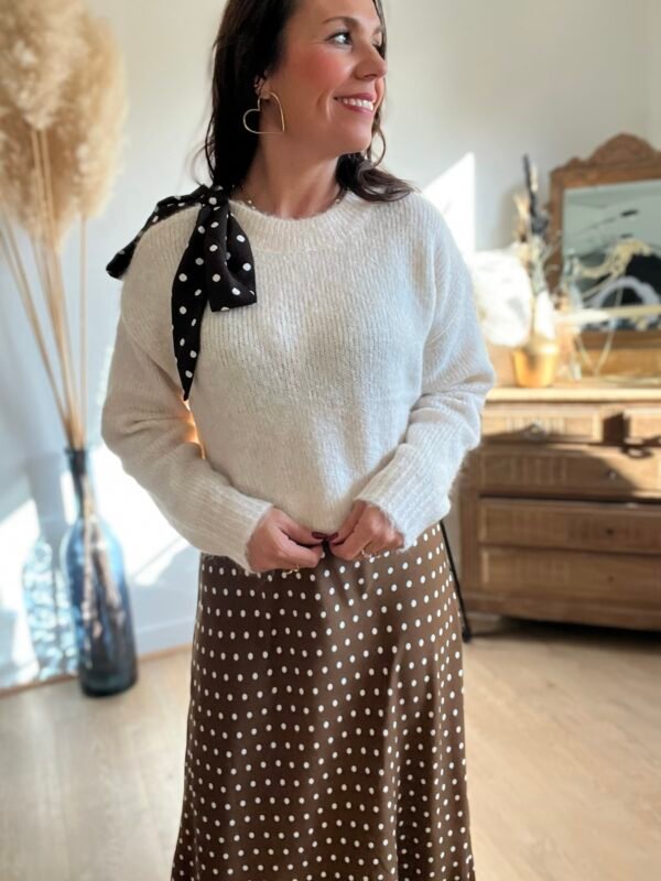 pull beige noeud a pois Pull beige noeuds a pois marron – Modèle Grace