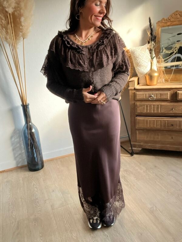 gilet dentelle marron Gilet marron avec dentelle – Modèle Gina