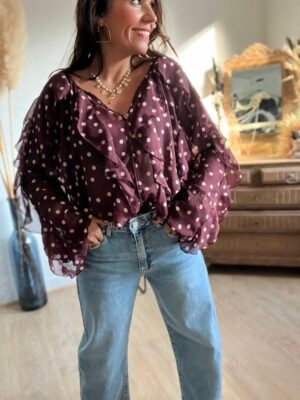 BLOUSE VOILAGE BORDEAUX A POIS