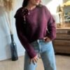 pull bordeaux noeud à pois