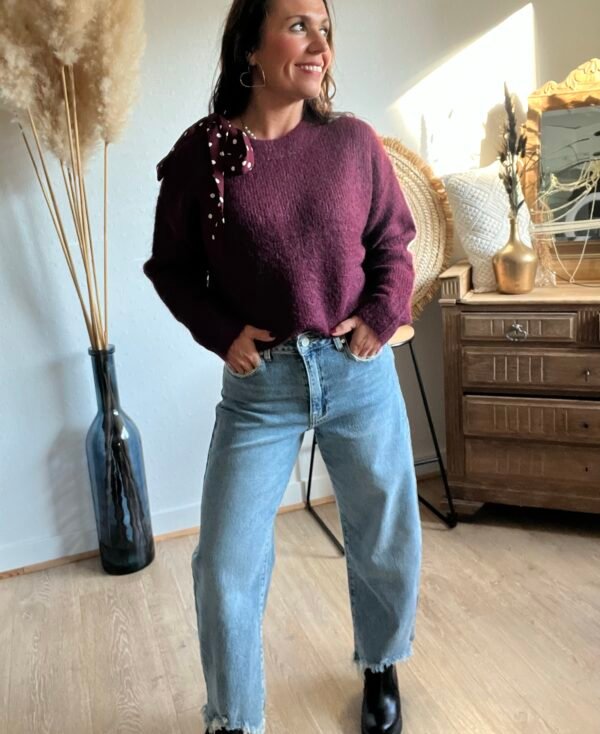 pull bordeaux noeud à pois