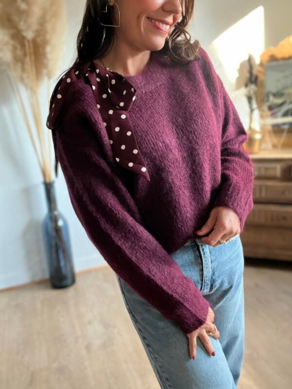 pull bordeaux noeud à pois