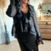 Blouse à volants col V noir - Modèle Emma