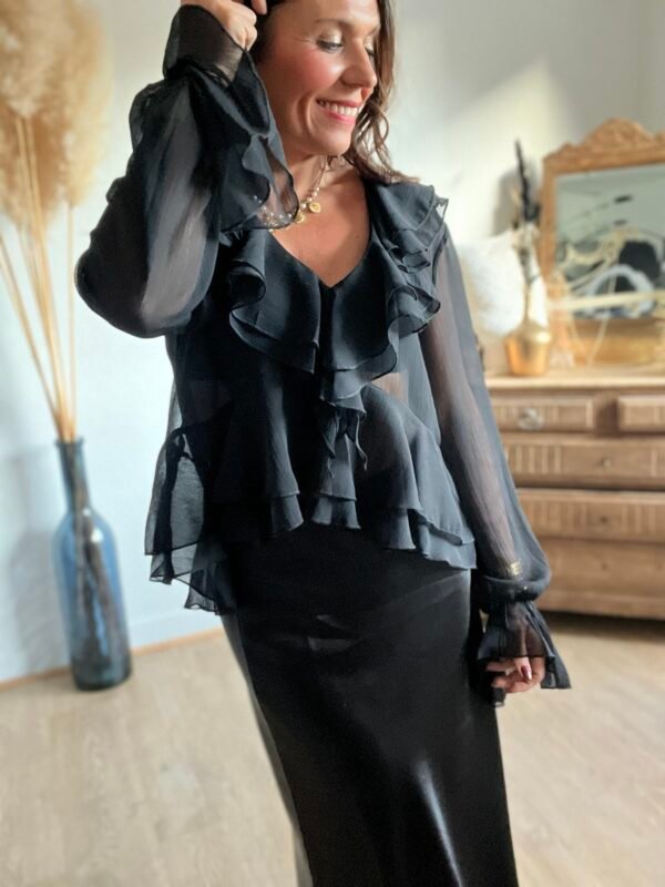 Blouse à volants col V noir - Modèle Emma