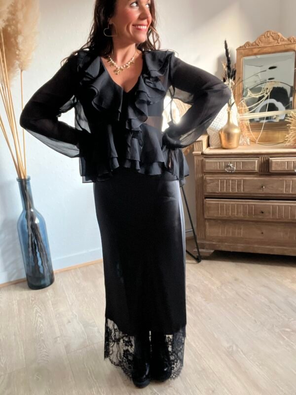 Blouse à volants col V noir - Modèle Emma