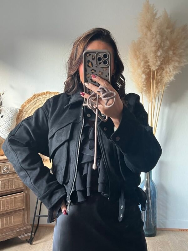 Veste en daim noir coupe bombers