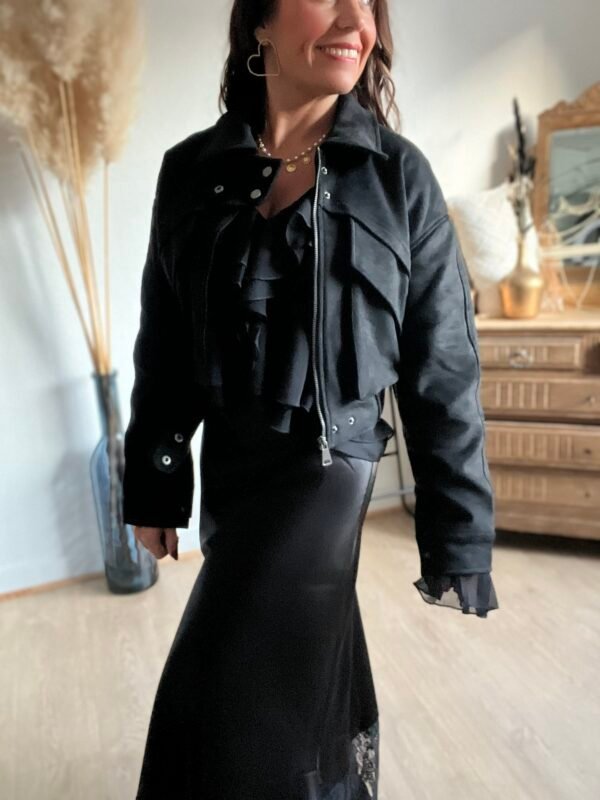 Veste en daim noir coupe bombers