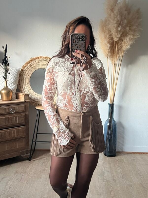 Blouse dentelle à col Claudine