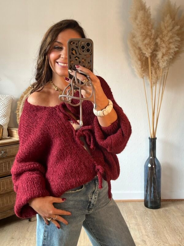 pull grosse maille bordeaux Pull à lacets bordeaux - Modèle Carolina