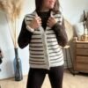 Gilet sans manches écru rayé marron