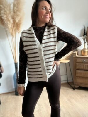 Gilet sans manches écru rayé marron Gilet sans manches écru rayé marron