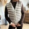 Gilet sans manches écru rayé marron