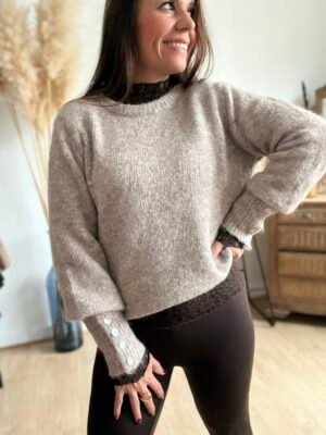 Pull taupe extra doux manches resserrées