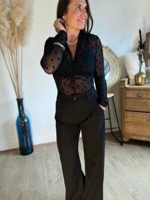 Body à pois en tulle noire