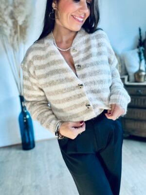 gilet taupe crème boutons coeurs dorés