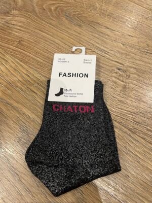 Chaussettes paillettes noires - Modèle chaton