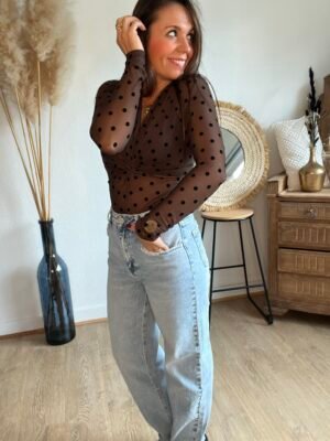 Body à pois transparent marron - Modèle Nelly