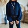 Pull bleu marine grosse maille col cheminée Pull bleu marine grosse maille col cheminée