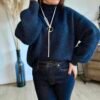 Pull bleu marine grosse maille col cheminée Pull bleu marine grosse maille col cheminée