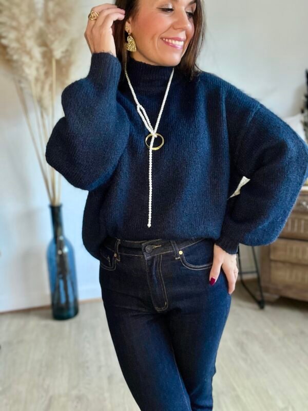 Pull bleu marine grosse maille col cheminée Pull bleu marine grosse maille col cheminée